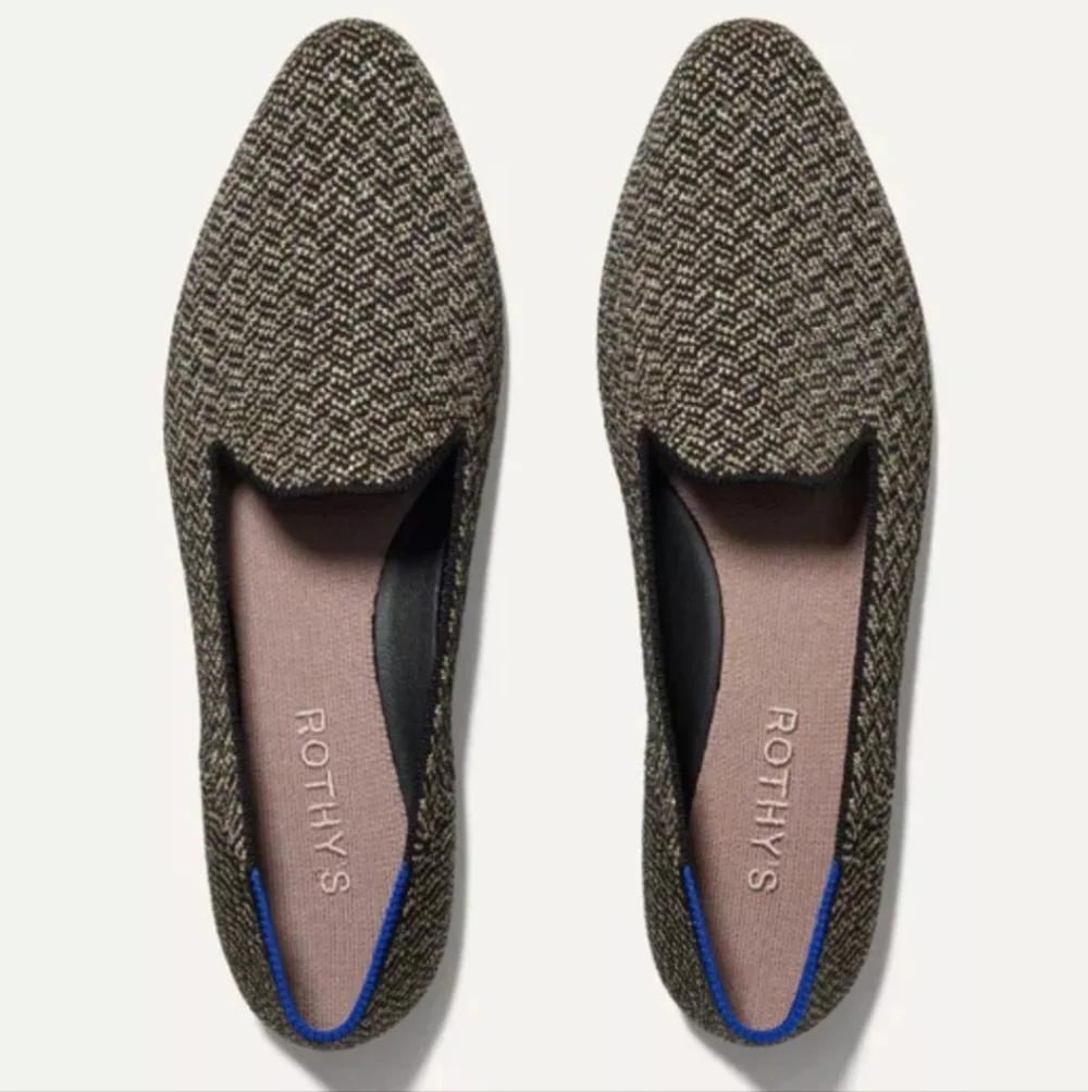 NEW Rothys Almond Loafers Metallic Sparkle Herringbone Flats Shoes